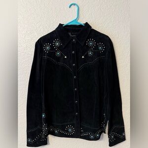 Scully Black Suede Jacket with Turquoise Accents